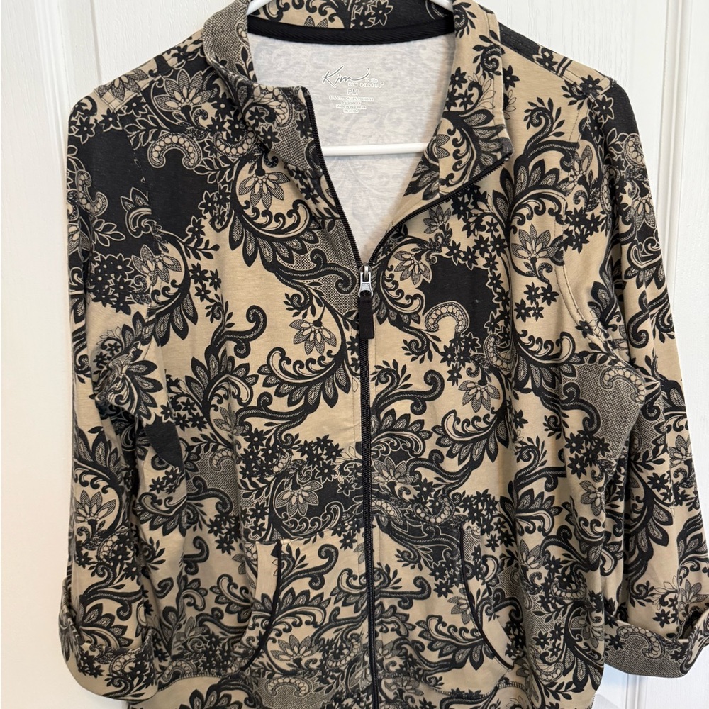 Kim Rogers Black and Tan Floral Bomber Jacket
